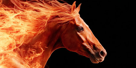 Majestic Horse Galloping Through Vibrant Fields, Capturing the Essence of Freedom and Strengthの素材