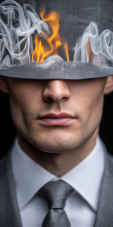 Businessman Experiencing Burnout in a Hat, Facing Mental Stress, Crisis, and Depression Issuesの素材