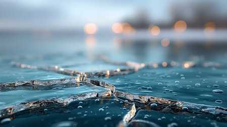 Stunning Abstract Patterns of Cracked Ice Revealing Water Surface and Frozen Texture in Winterの素材