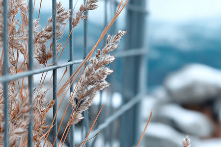 Winter Landscape Ambiguity Wheatgrass, Fencescapes, and Frosty Views in Soft Pastel Colorsの素材