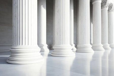 Majestic Marble Columns in Classical Architecture, Showcasing White Pillars and Smooth Surfacesの素材