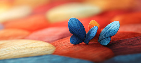 Whimsical Valentine s Day Card Featuring Blue Butterflies on Orange Fabric Symbolizing Loveの素材