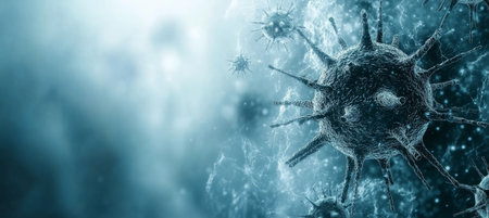 Surreal Artistic Depiction of Microscopic World Featuring Infectious Agents, Bacteria, and Virusesの素材