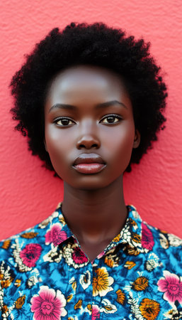 Striking Beauty Embodies Confidence with Radiant Complexion and Vivacious Attire, Captivating Charmの素材