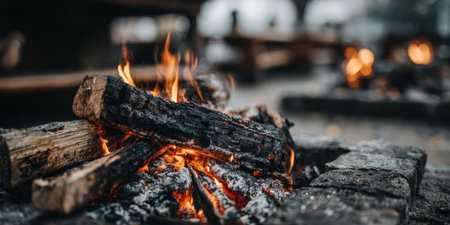 Cozy Winter Retreat Vibes with a Warm Timber Hearth, Flickering Embers, and Soothing Shadowsの素材