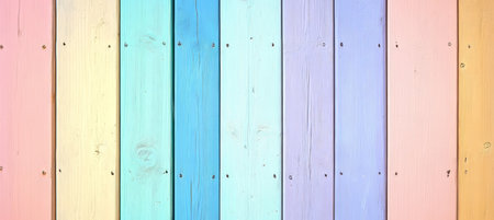 Vibrant Pastel Rainbow Wooden Plank Background Texture for Creative Design and Artistic Projectsの素材