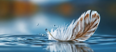 A Delicate Feather Gently Floating on Calm Water, Reflecting Nature s Beauty and Serenityの素材