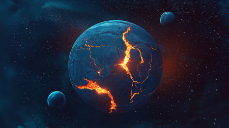 Ethereal Exoplanet Illumination with Orange Veins under Nebula in a Sci-Fi Universe Landscapeの素材