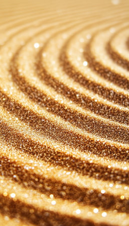 Golden Rhythmic Sandscape with Circular Impressions and Sparkling Grains, Dreamlike Desert Viewの素材