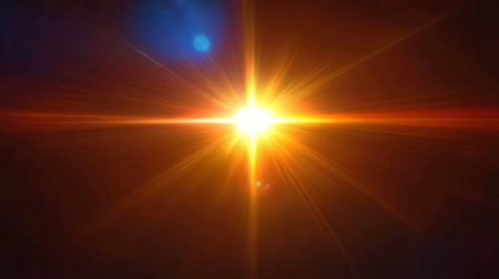 Radiant Lens Flare Sunburst Effect Creating a Dreamy Atmosphere in a Beautiful Bokeh Backgroundの素材