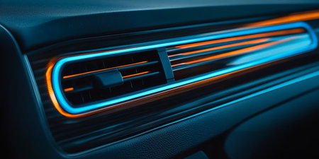 Sleek Automotive Climate Control Vents with Ambient Lighting for Enhanced Passenger Comfortの素材
