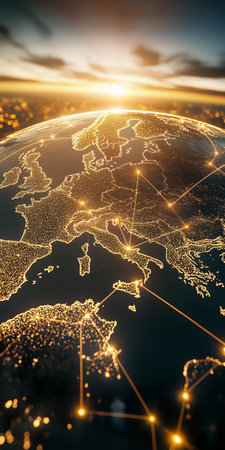 Vibrant Global Networking Hub Showcasing Diverse Connections Across Europe for Future Finance Growthの素材