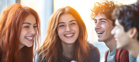 A Group of Friends Joyfully Laughing and Enjoying Their Time Together in a Warm, Inviting Settingの素材