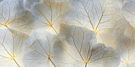 Ethereal Beauty of White Translucent Leaves Against a Subtle Beige Backdrop in Natural Artworkの素材