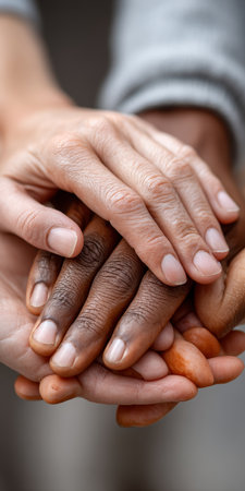 United Hands in Diversity, Celebrating Social Solidarity and Connection Across Racial Lines Togetherの素材