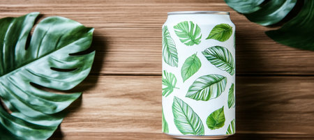 Refreshing Beverage Can with Tropical Botanical Design, Perfect for Summer Gatherings and Partiesの素材