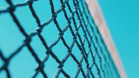 Dynamic Volleyball Game Scene with Interwoven Netting and Energetic Players in Action Outdoorsの素材