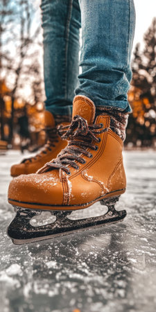 Joyful Winter Skating Adventure on a Frozen Pond Surrounded by a Beautiful Winter Landscapeの素材