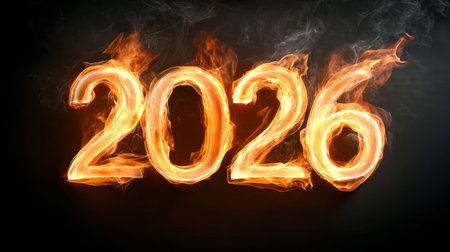 Dramatic Flame and Smoke Illustration Representing a Fiery Future for the Year 2026 and Beyondの素材