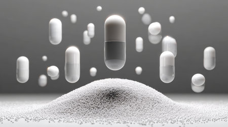 Pills Ascending in Medical Product Presentation Background, 3D Animation of Treatment Solutionsの素材