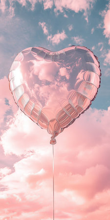 Romantic Valentine s Day Celebration with Floating Hearts, Balloons, and Pastel Sky for Loversの素材