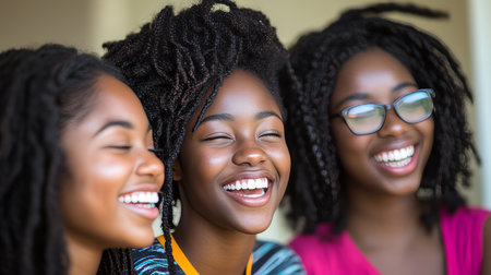 Joyful African American Women Sharing Laughter and Friendship in Beautiful Moments of Togethernessの素材