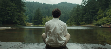 Tranquil Lakeside Reflections A Serene Meditation Space for Inner Peace and Relaxation Enthusiastsの素材