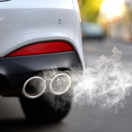 Vehicle Emitting Exhaust Fumes Highlighting Toxic Emissions and Fuel Pollution Concerns Todayの素材