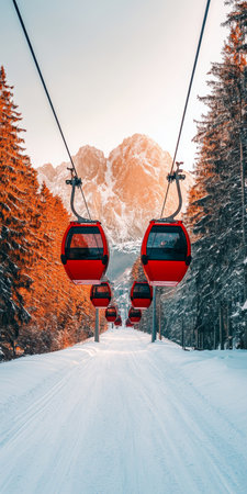 Breathtaking Winter Holiday on Alpine Ski Slope with Scenic Cable Car Ride in High Mountainsの素材