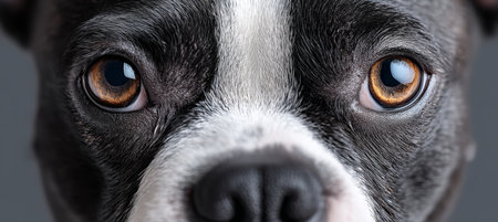 Charming Boston Terrier Portrait Capturing Its Soulful Eyes and Unique Dark Markings in Detailの素材