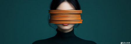 Abstract Portrait of a Young Lady with Mysterious Aesthetic Partially Concealed by Golden Stripsの素材