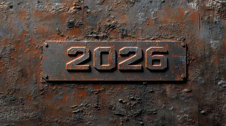 Vintage Metallic Number Plate 2026, Distressed Aesthetic with Weathered Textures and Rustic Charmの素材