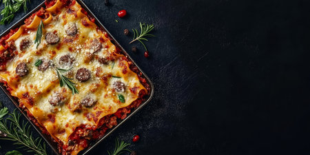 Rustic Sausage Lasagna with Cheese and Tomato Sauce, Ideal for Family Dinners and Gatheringsの素材