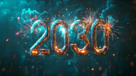 Embracing New Beginnings with Festive Fireworks Lighting Up the Night Sky as 2030 Approaches in Joyの素材