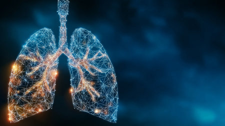 Innovative Wireframe Art of Human Lungs Anatomy, Detailed Respiratory Organs Design in 3D Mesh Styleの素材