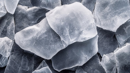Intricate Close Up of Ice Shards Creating a Stunning Mosaic Pattern on a Winter Landscape Backgroundの素材