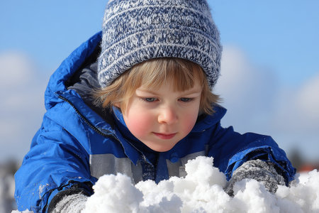 Children Joyfully Exploring a Winter Wonderland While Building Snowmen and Snow Forts Togetherの素材