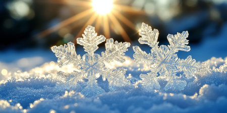 Frozen Beauty Delicate Snowflakes Twinkling in Sunlight, A Stunning Display of Ice Crystal Artistryの素材