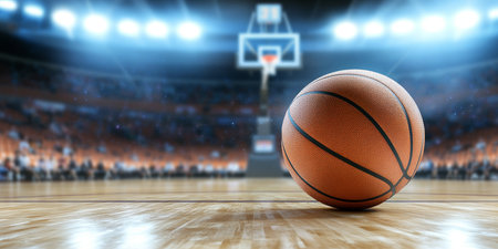 Exciting Basketball Game in a Thrilling Arena with Passionate Crowd and Dynamic Ball Actionの素材