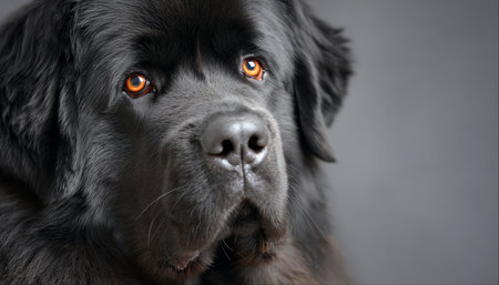 Stunning Portrait of a Majestic Newfoundland Dog with Intense Gaze Against a Minimalist Backgroundの素材