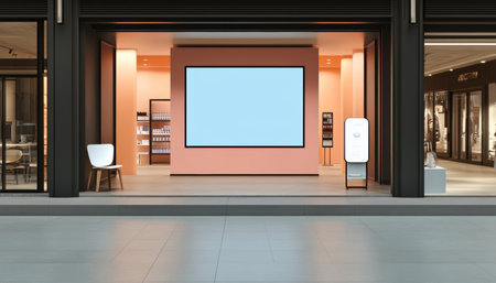 Modern Cosmetology Business Advertisement Display in Indoor Mall Showcasing Promotions and Productsの素材