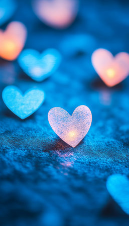 Sparkling Glowing Heart Confetti on a Soft Backdrop Creates a Romantic and Whimsical Atmosphereの素材