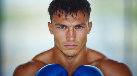 Intense Male Boxer Training Hard in Gym, Showcasing Strength, Focus, and Determination for Successの素材