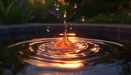 Captivating Water Surface Animation Featuring Circular Ripples and Artistic Droplets in a Zen Gardenの素材