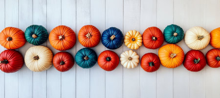Vibrant Collection of Colorful Gourds in Rainbow Hues for a Creative Autumn or Fall Banner Displayの素材