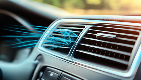 Car Air Conditioning System in Action Modern Climate Control with Dashboard Vents Blowing Cool Airの素材