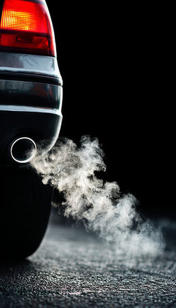 Car Exhaust Emissions at Dusk Transportation Pollution and Environmental Impact in Actionの素材
