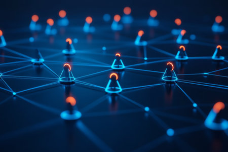 Interconnected Network of Points Representing Unity and Connection in Abstract Data Visualization.の素材