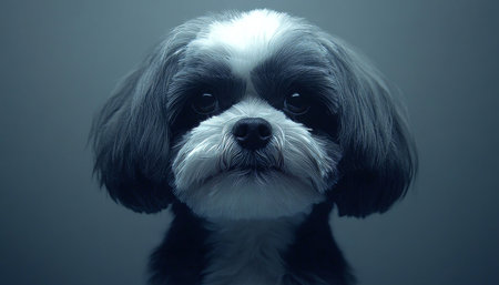 Adorable Shih Tzu Portrait with Charming Black and White Coat and Expressive Eyes in Studio Settingの素材