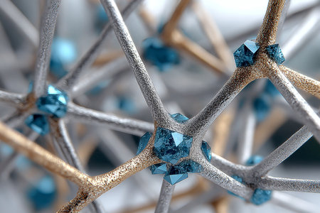 Futuristic Abstract Nano Grid Structure Featuring Icy Crystalline Elements and Metallic Connectionsの素材